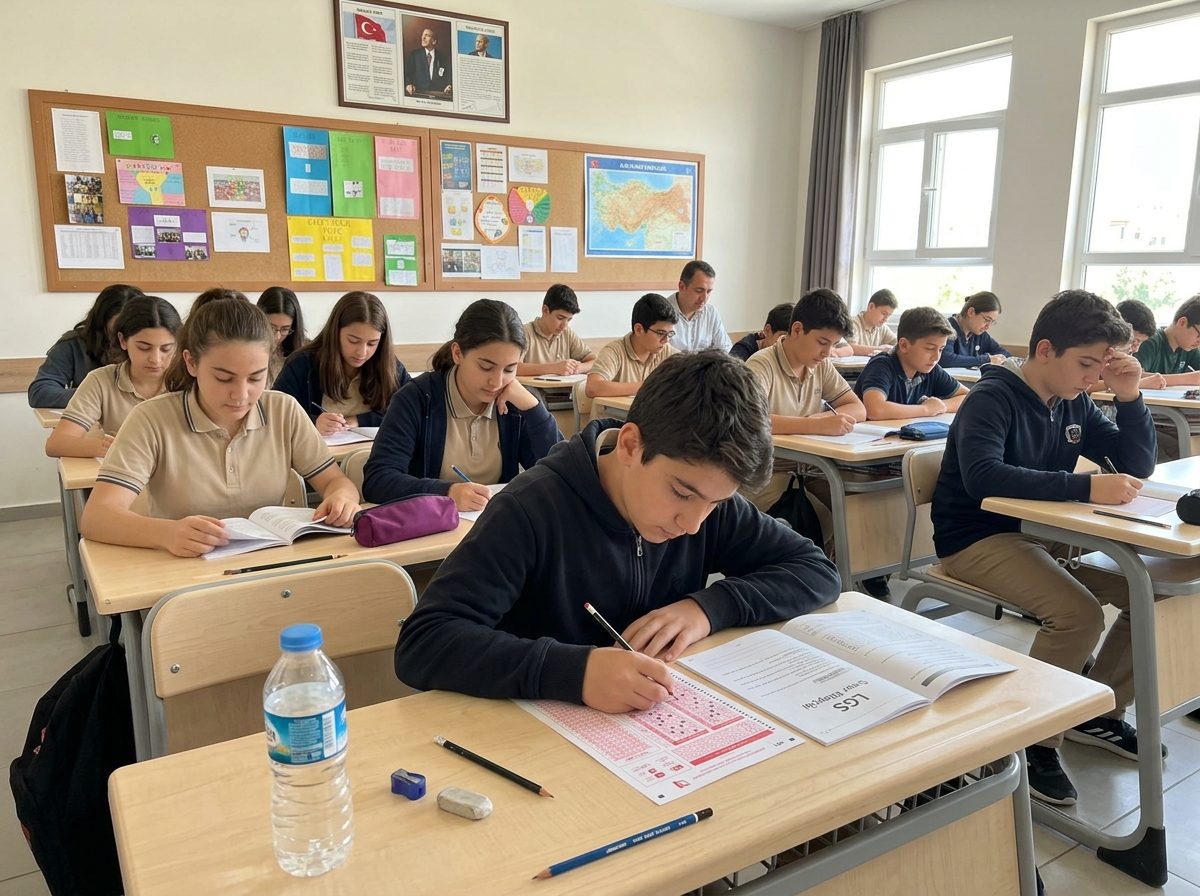 LGS deneme sınavında sınıfta optik forma işaretleme yapan ortaokul öğrencileri